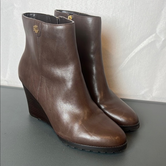 Ralph Lauren Shaley Brown Wedge Ankle Boots Size 8.5 - Picture 2 of 13